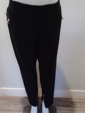 a.n.a Black Skinny Ponte Pants with Gold Zipper Accents